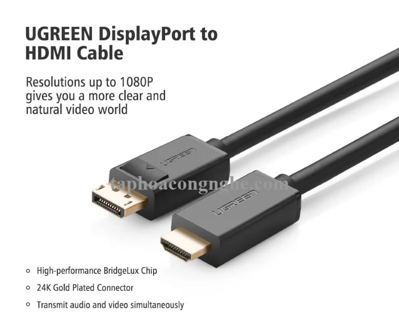 Ugreen 10203 3M Màu Đen Cáp chuyển đổi Displayport sang HDMI thuần đồng DP101 30010203